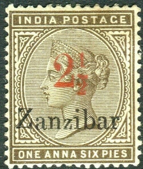 ZANZIBAR-1896 2½ on 1a-6p Sepia.  A lmm expertised on rear Sg 29