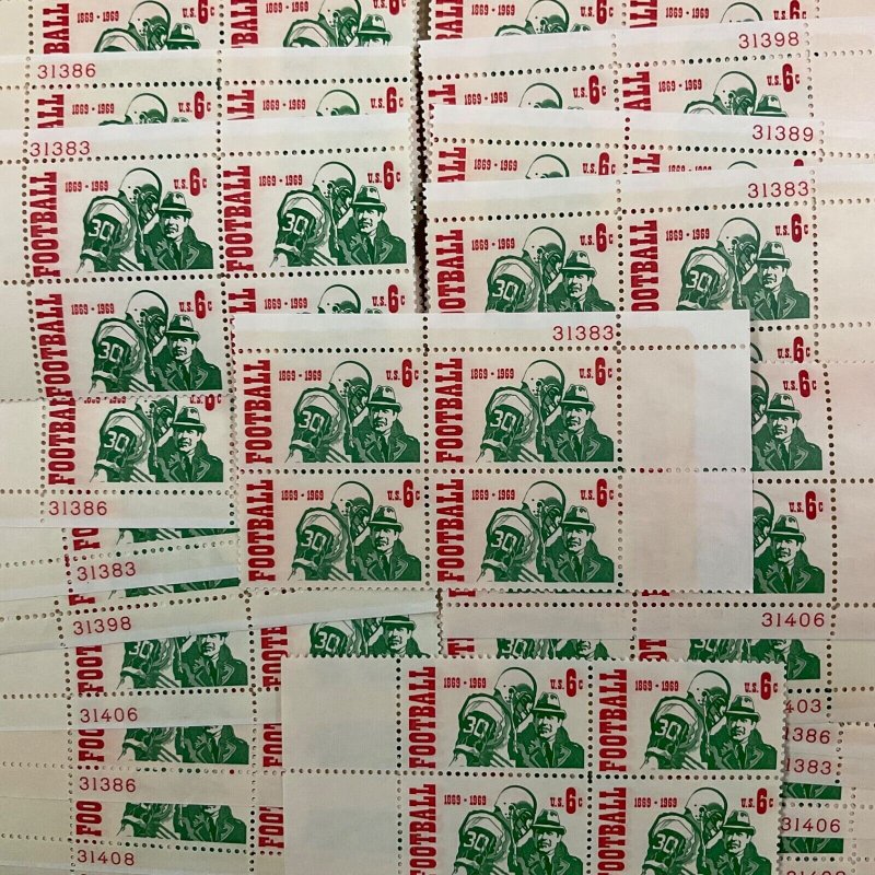 1382 College Football 100th Anniversary 25 MNH 6 c Plate Blocks FV $6  1969