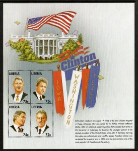 Liberia 1998 - President Bill Clinton - Sheet of 4 Stamps - Scott #1395 - MNH