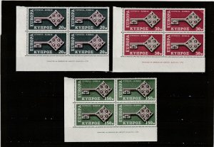 Cyprus  Scott#  1963  314-316  MNH Blocks of 4  (1968 Europa)