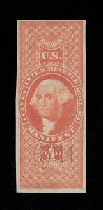 EXCEPTIONAL GENUINE SCOTT #R90a VF-XF 1862-71 RED 1ST ISSUE MANIFEST IMPERFORATE