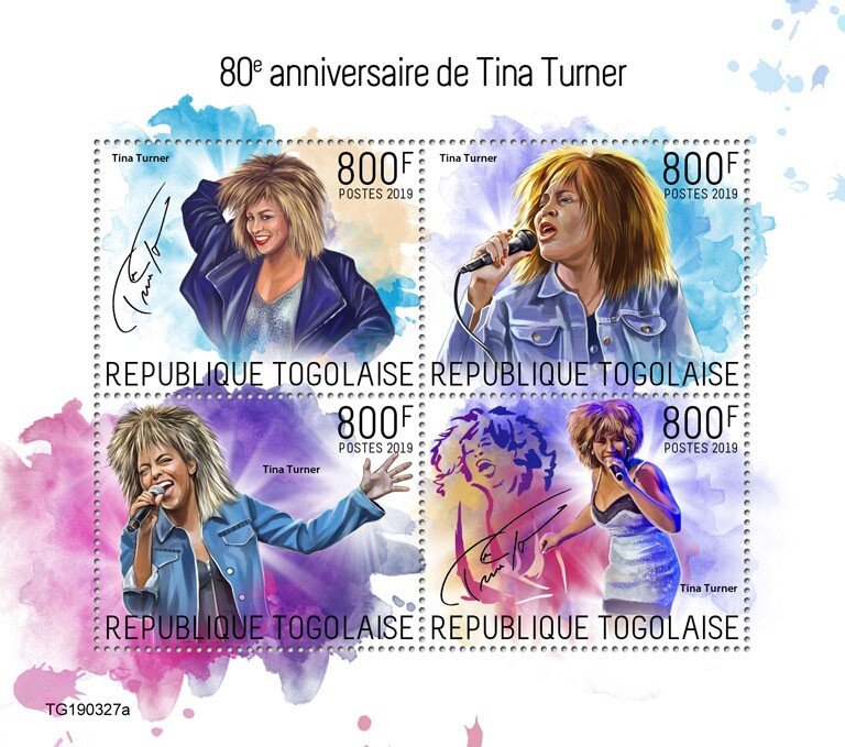 TOGO - 2019 - Tina Turner - Perf 4v Sheet - Mint Never Hinged
