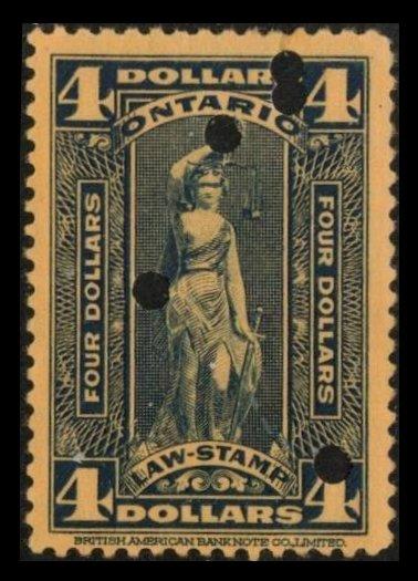 ONTARIO REVENUE TAX 1929 SCARCE $4. #OL82 VINTAGE LAW STAMP