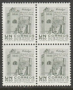 MEXICO 1095, $1P 1950 Defin 9th Issue Unwmkd Fosfo Coated. MNH BLK 4 VF (403)