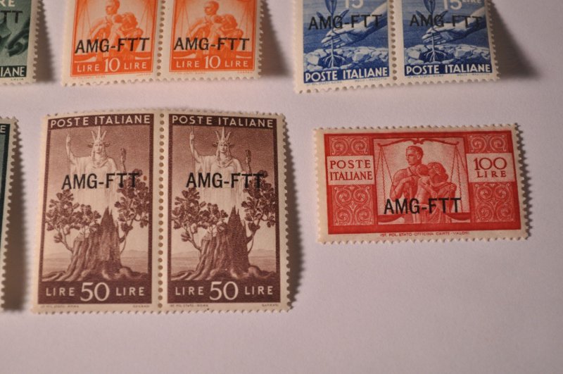 Italy Trieste Scott# 58-69 MNH OG Pairs + Single 1949 Full Set Mint AMG FTT ovpt