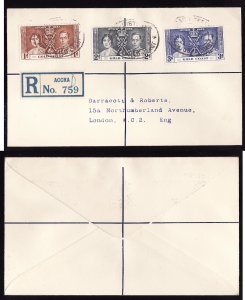 Gold Coast-cover KGVI 1937 Coronation reg'd - 6 Dec 1937 -