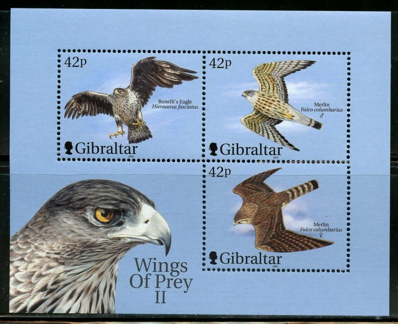 GIBRALTAR WINGS OF PREY  BIRDS  SOUVENIR SHEET II MINT NH