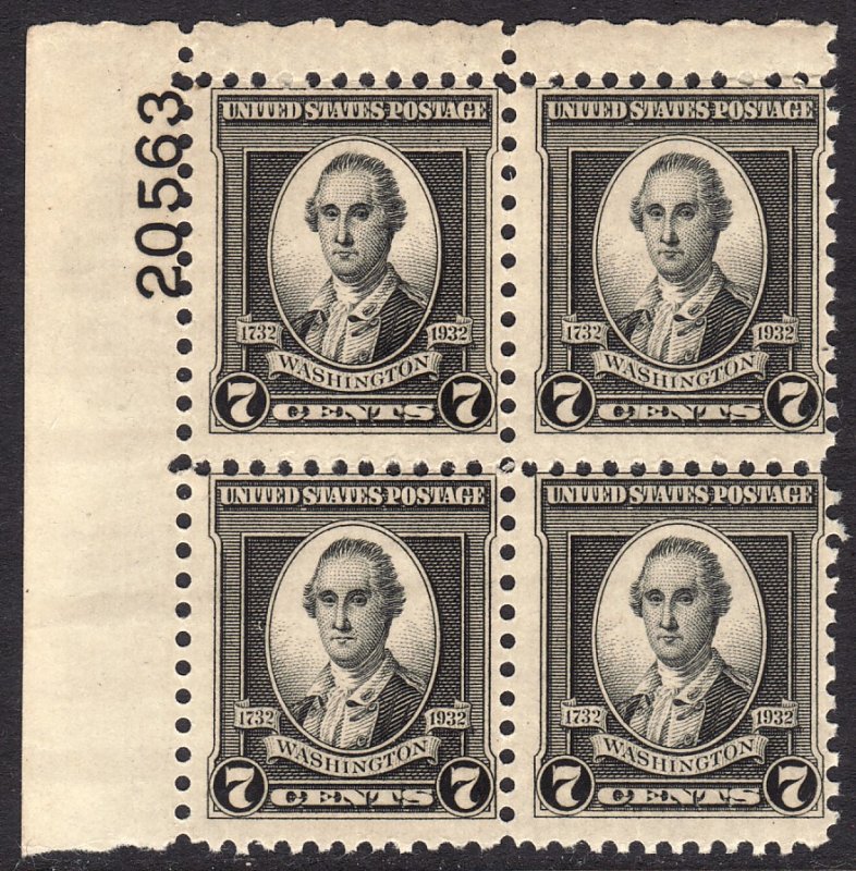 1932 U.S George Washington plate number block 7¢ issue MLMH Sc# 712 CV $8.50