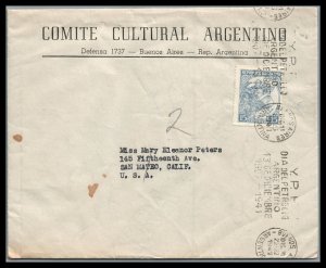 Argentina 1941  Cover Buenos Aires ToSan Mateo California