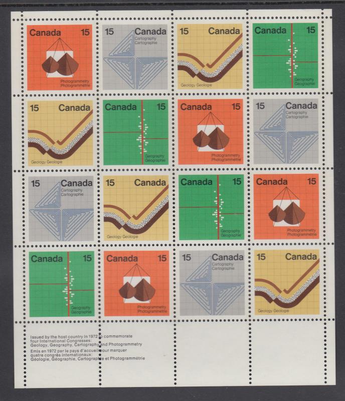 Canada Uni 585b MNH. 1972 15c Earth Sciences, Tagged se-tenant mini pane of 16