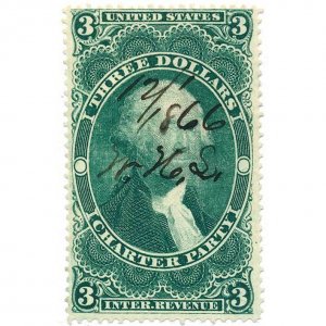 R85c $3 First Issue, G. Washington, Charter Party, U.S. Internal Revenue, 1863