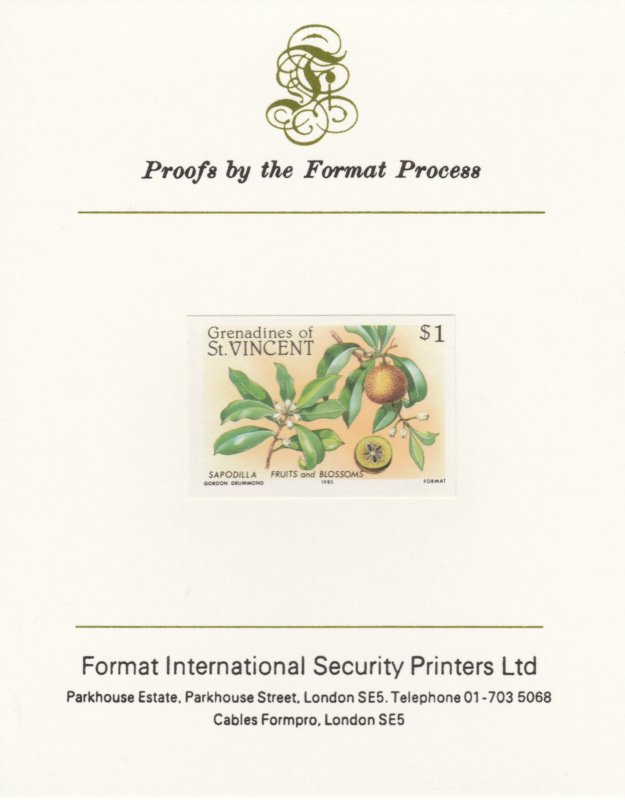 St VINCENT - GRENS 1985 FRUITS imperf on FORMAT INTERNATIONAL PROOF CARD