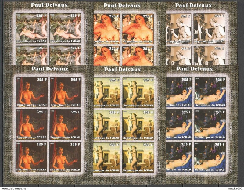 Imperforate 2002 Chad New Art Paintings Paul Delvaux !!! 6Set ** Kv308