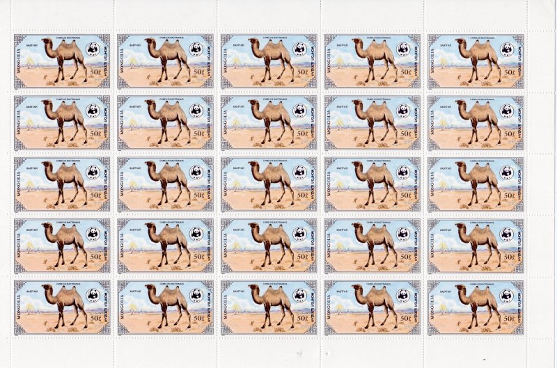 Mongolia 1985 Sc#1443/1446 WWF Camelus  Bactrianus Full Sheetlet (25) UNFOLDED