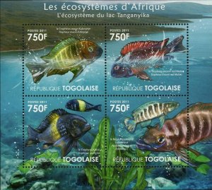 Ecosystem Tanganyika Lake Stamp Fish Tropheus Neolamprologus S/S MNH #4181-4184
