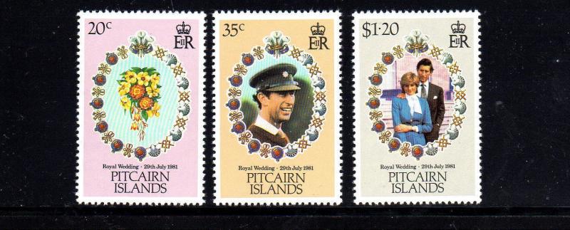 PITCAIRN ISLANDS #206-208  1981  ROYAL  WEDDING  MINT  VF NH  O.G