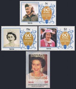 Nevis 472-475,476,MNH.Michel 372-375,Bl.10. Queen Elizabeth II,60th birthday.