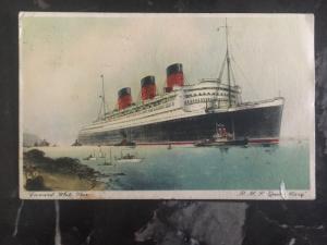 1937 New York USA Paquebot Picture Postcard Cover RMP Queen Mary To London UK