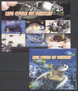 Ft179 2004 Palau Life Cycle Of Turtles Marine Life Reptiles #2297-02+Bl173 Mnh