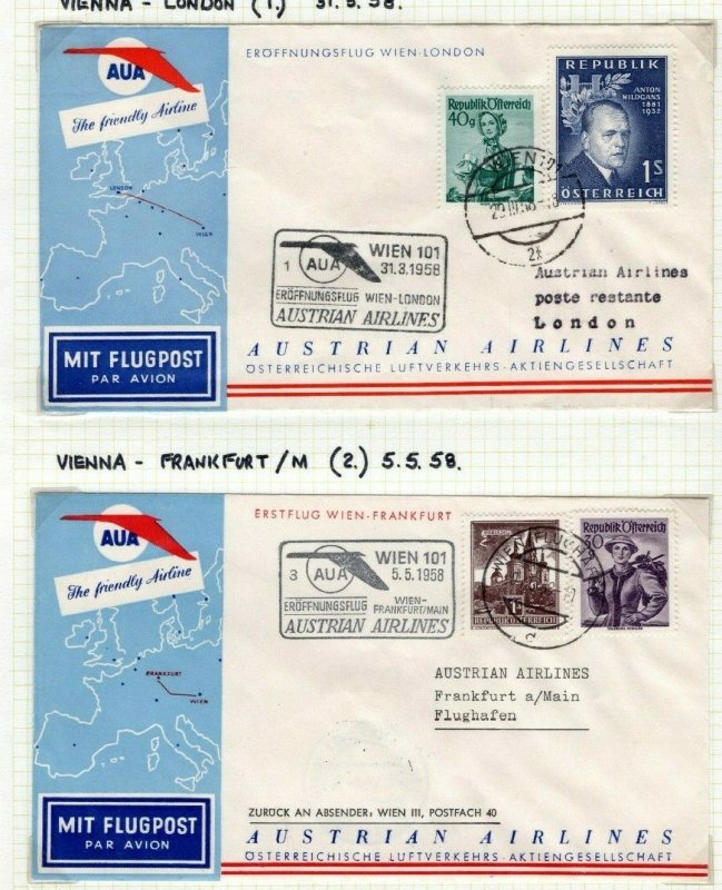 AUSTRIA FIRST FIGHT COVERS{2}Vienna London/Frankfurt AUSTRIAN AIRLINE 1958 EP589