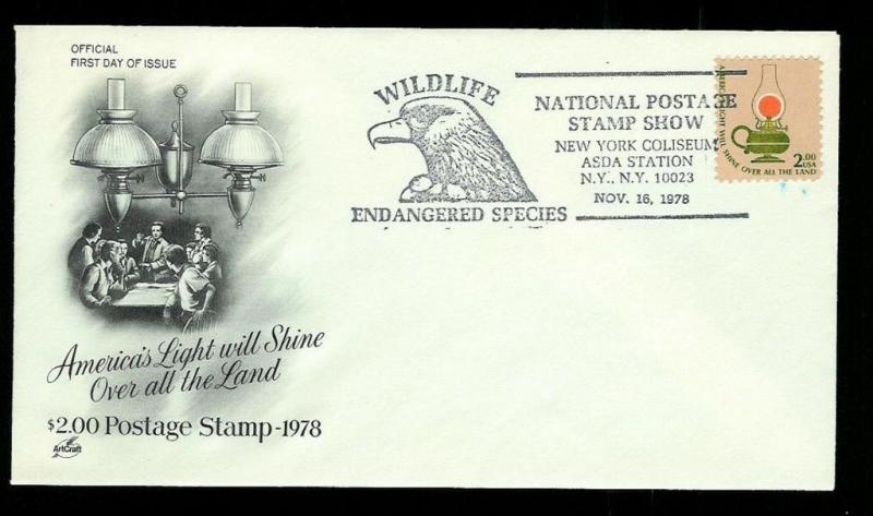 $2 Kerosene Lamp #1611 Americana FDC + Special Wildlife Eagle Pictorial ASDA