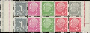 Germany #737Ab, Complete Set, Booklet Pane of 10, 1955-1958, Never Hinged