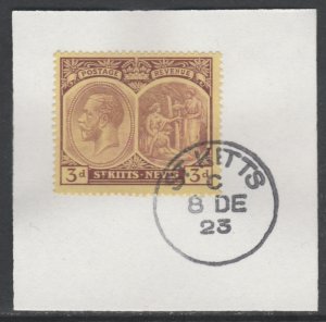 St KITTS-NEVIS 1920 KG5 MEDIC  SPRING 3d  on piece with MADAME JOSEPH  POSTMARK