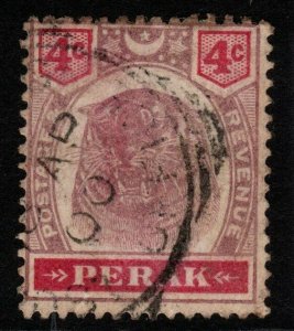 MALAYA PERAK SG69 1895 4c DULL PURPLE & CARMINE USED