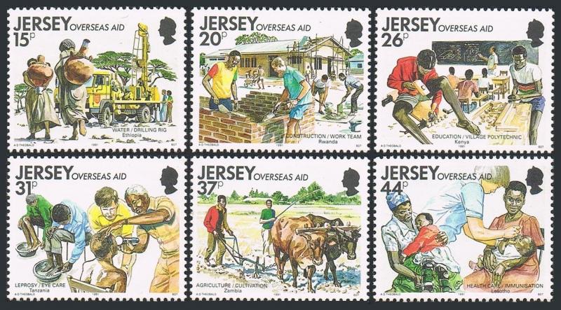 Jersey 572-577,MNH.Michel 553-558. Overseas Aid,1991.Water drilling,Medicine.Cow