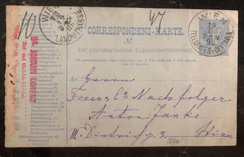 1898 Vienna Austria Pneumatic Mail Postal Stationary Postcard Cover