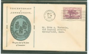 US 772 1935 3c Connecticut Tercentenary on an addressed first day cover with a Linprint cachet.