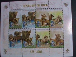 CHAD- 2000-ENDANGER ANIMALS-LIONS-WITH SCOUT ENBLEMS-RARE MNH SHEET-VERY FINE