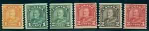 CANADA #178-83 Complete set, King George V coil stamps, og, LH, VF, Scott $85.00