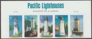 4146-50, Strip of 5 W/HDR & PL#s, Pacific Lighthouses MNH, .41 cent
