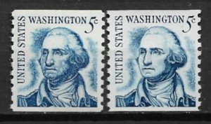 1979 Sc1304, 1304C 5¢ coil Shaved & Unshaved George Washington MNH