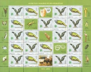 Lithuania 2004 Museum of Zoology birds reptilies paleontology sheetlet MNH