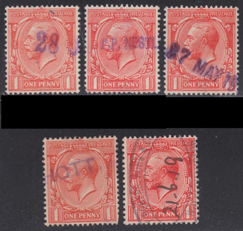 Great Britain Scott 160 wtmk 33 five different shades F to VF used. Lot B.