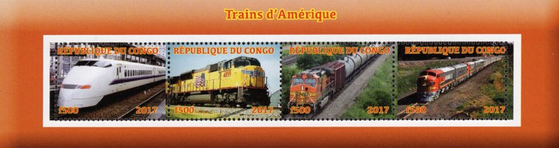 Congo 2017 High Speed Trains Railways Transports 4v Mint Sheet. (#29)