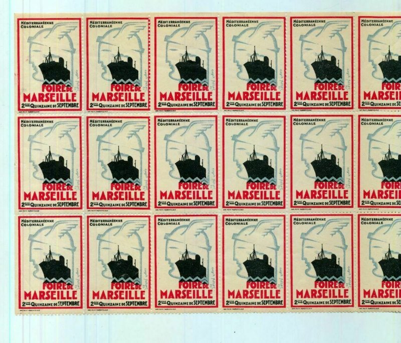 France Foire De Marseille Ship Block of 30 Poster Labels MNH(NT 3583