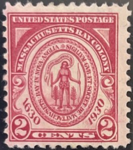 Scott #682 1930 2¢ Massachusetts Tercentenary unused HR