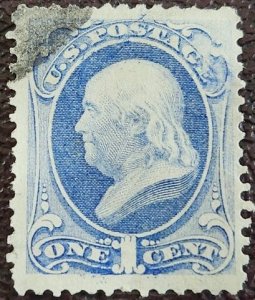 US Scott # 182; used 1c Franklin from 1879; VF centering; off paper