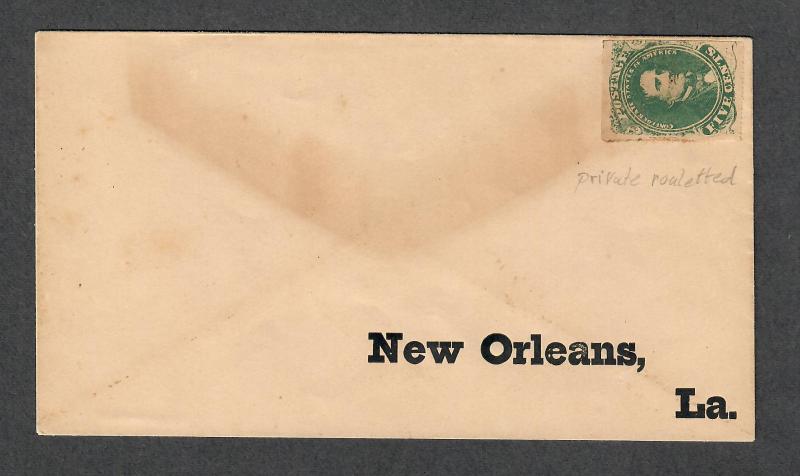 CSA Sc#1 Private Rouletted Unused On Cover Ex. Matz, Crowe Cert