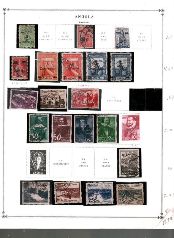 Collection, ANGOLA Part A Mixed  Page, 1886/1951, Cat $104,  Mint & Used