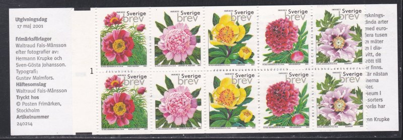 Sweden # 2417f, Flowers - Peonies, Complete Booklet, 1/2 Cat..
