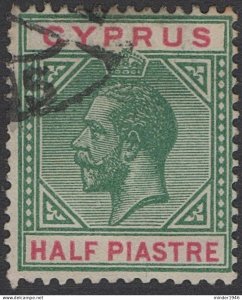 CYPRUS 1912 KGV ½pa Green & Carmine Orange SG75 FU