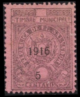 SALVADOR 1916 REVENUE 5 CENTAVOS TIMBRE MUNICIPAL MH