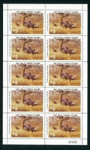 NATIONAL WILD TURKEY FEDERATION STAMP 1987 FULL SHEET OF 10 .Reg $35 single