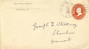 United States Vermont Whiting 1909 doane 2/3  Postal Stationery Envelope  Sma...