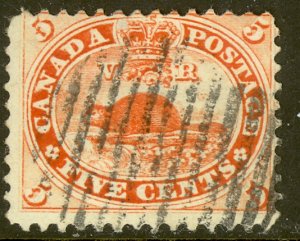 CANADA 1859 QV 5c Vermilion BEAVER Issue Sc 15 VFU