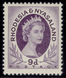 RHODESIA & NYASALAND QEII SG8, 9d violet, NH MINT.